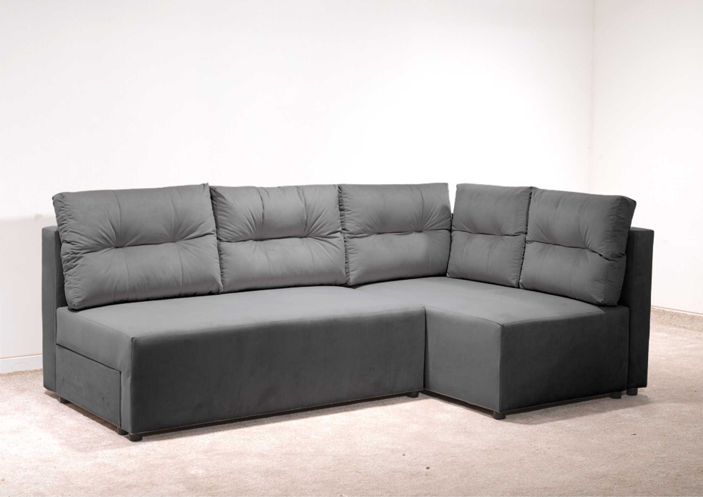 Mały narożnik z pikowanymi poduszkami grafitowy